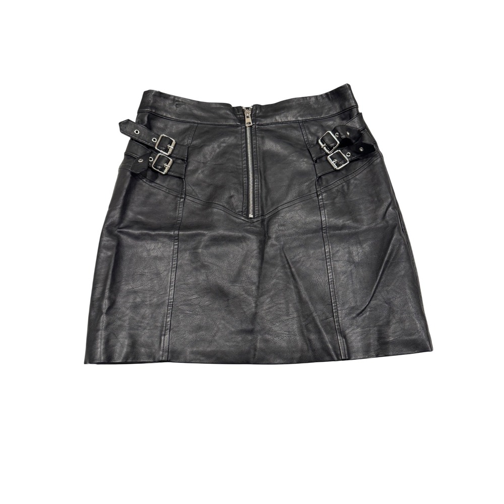 Topshop Black Faux Leather Buckle Mini Skirt Front Zip 27AO5MBLK US 6